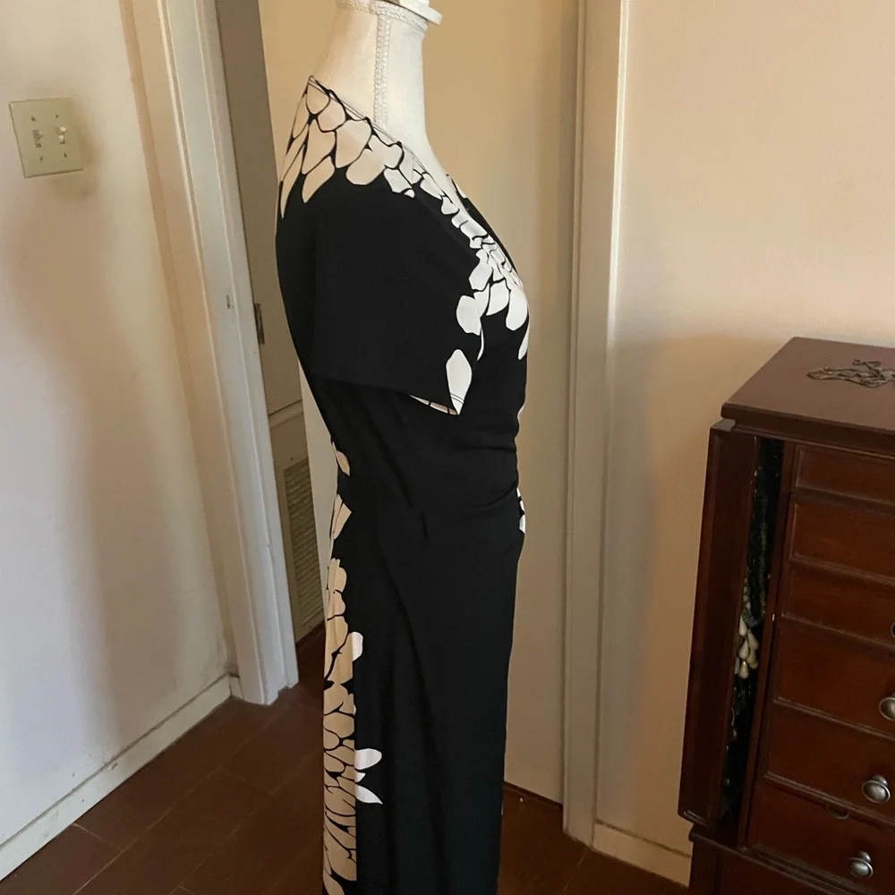 Scarlett floral Wrap Dress black white short sleeve sz 14 spandex V neck stretch - Picture 7 of 13